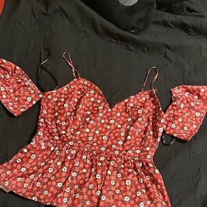 bebe Red Floral Off-Shoulder Peplum Camisole